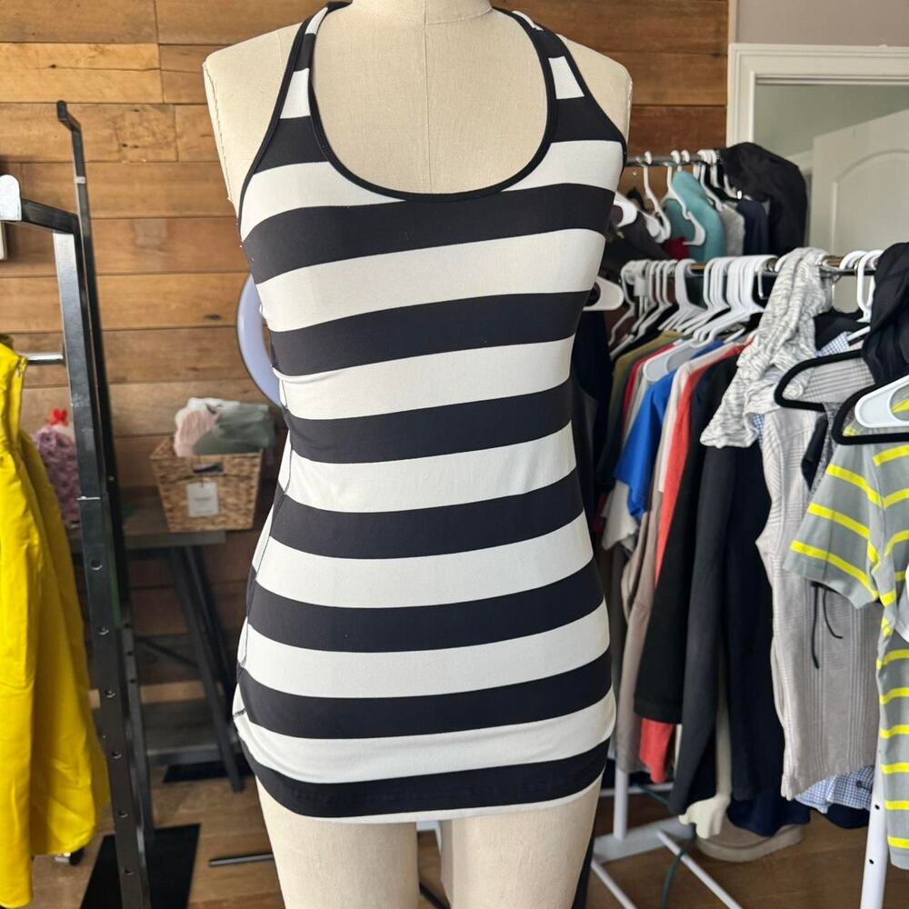 Lululemon black and white striped power y tank